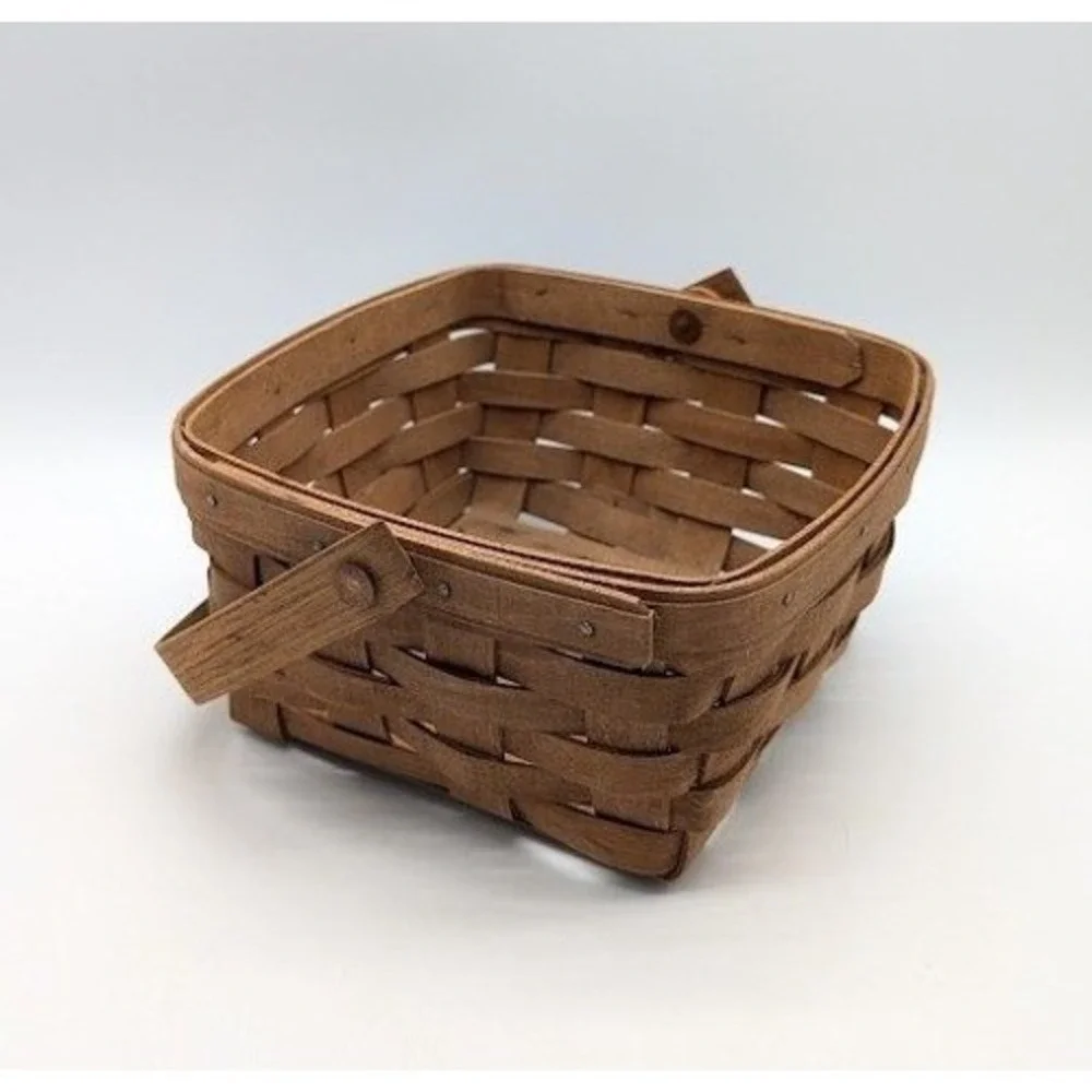 Vintage 80s Longaberger Berry Basket Swing Handle Handwoven Napkin Storage Cabin